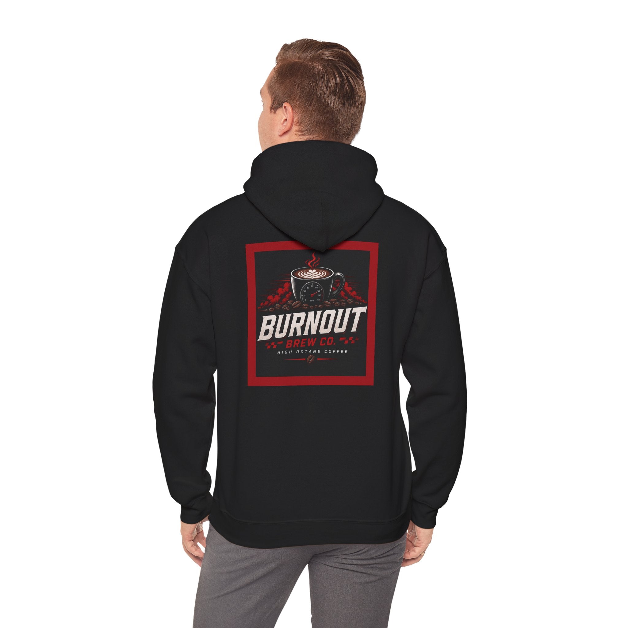 Burnout Brew Co. Hoodie — Coffee Shop Logo Pullover