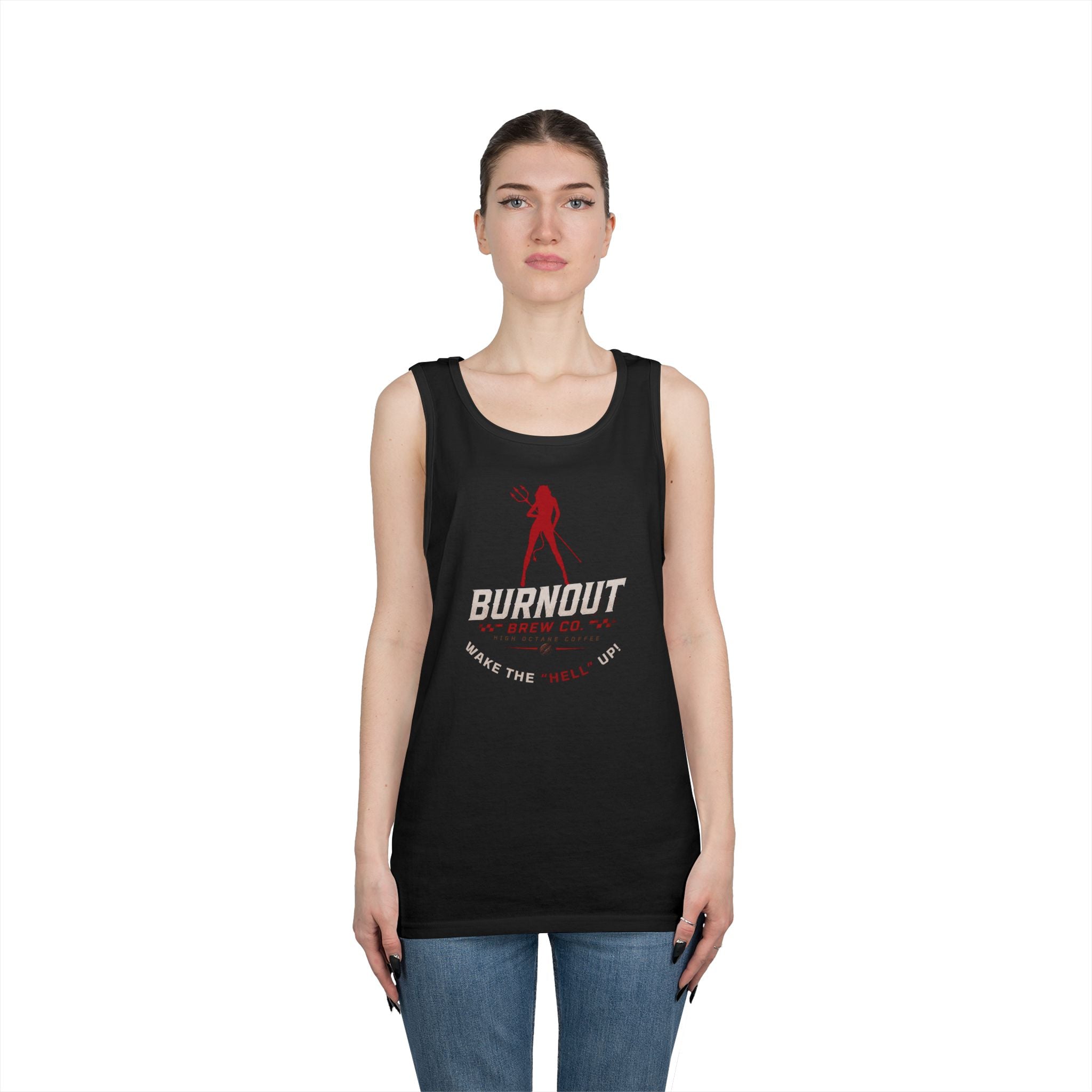Burnout Brew Co. Tank Top — Retro Pinup Logo Shirt