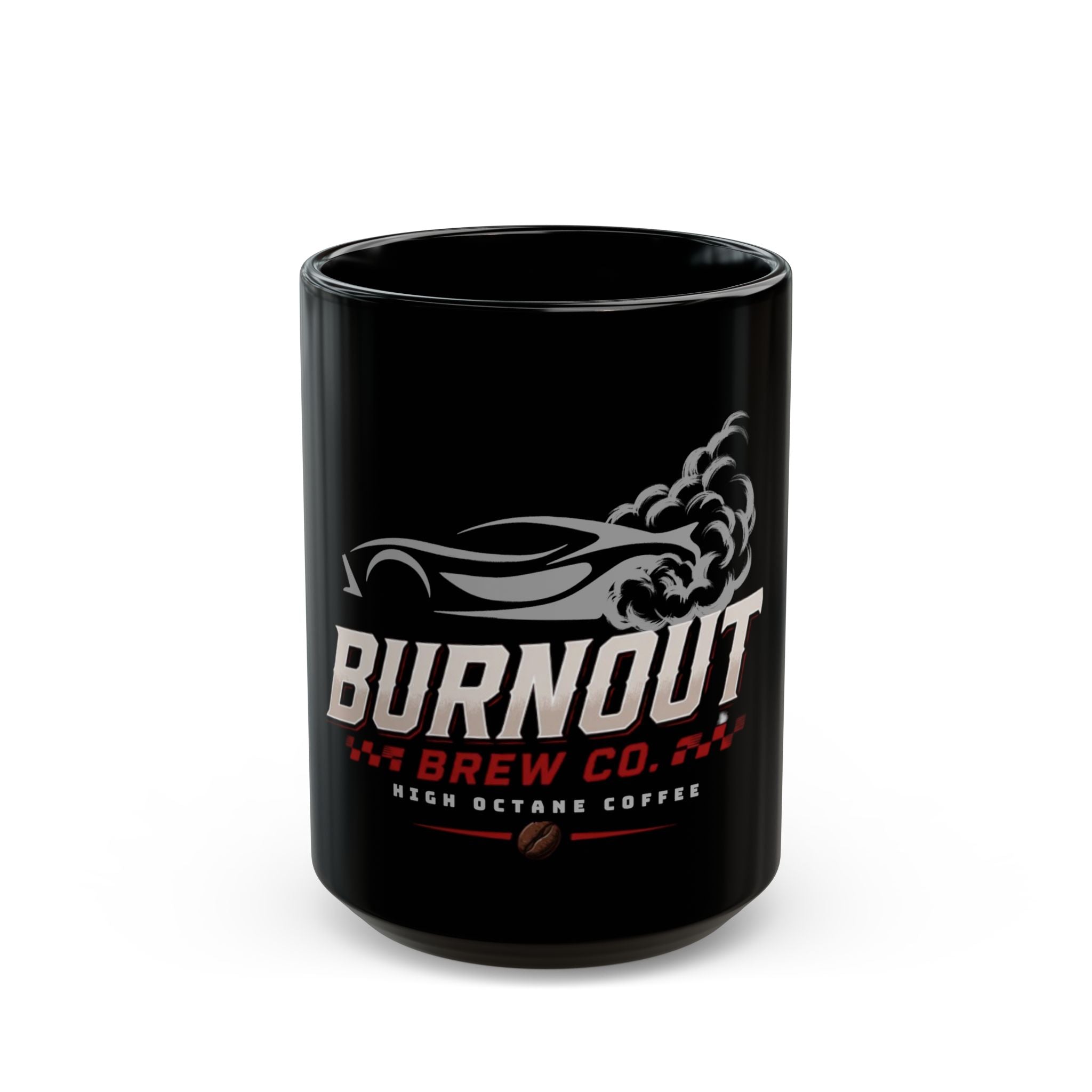 Burnout Brew Co. Black Mug – 'High Octane' Racing Coffee 11oz/15oz