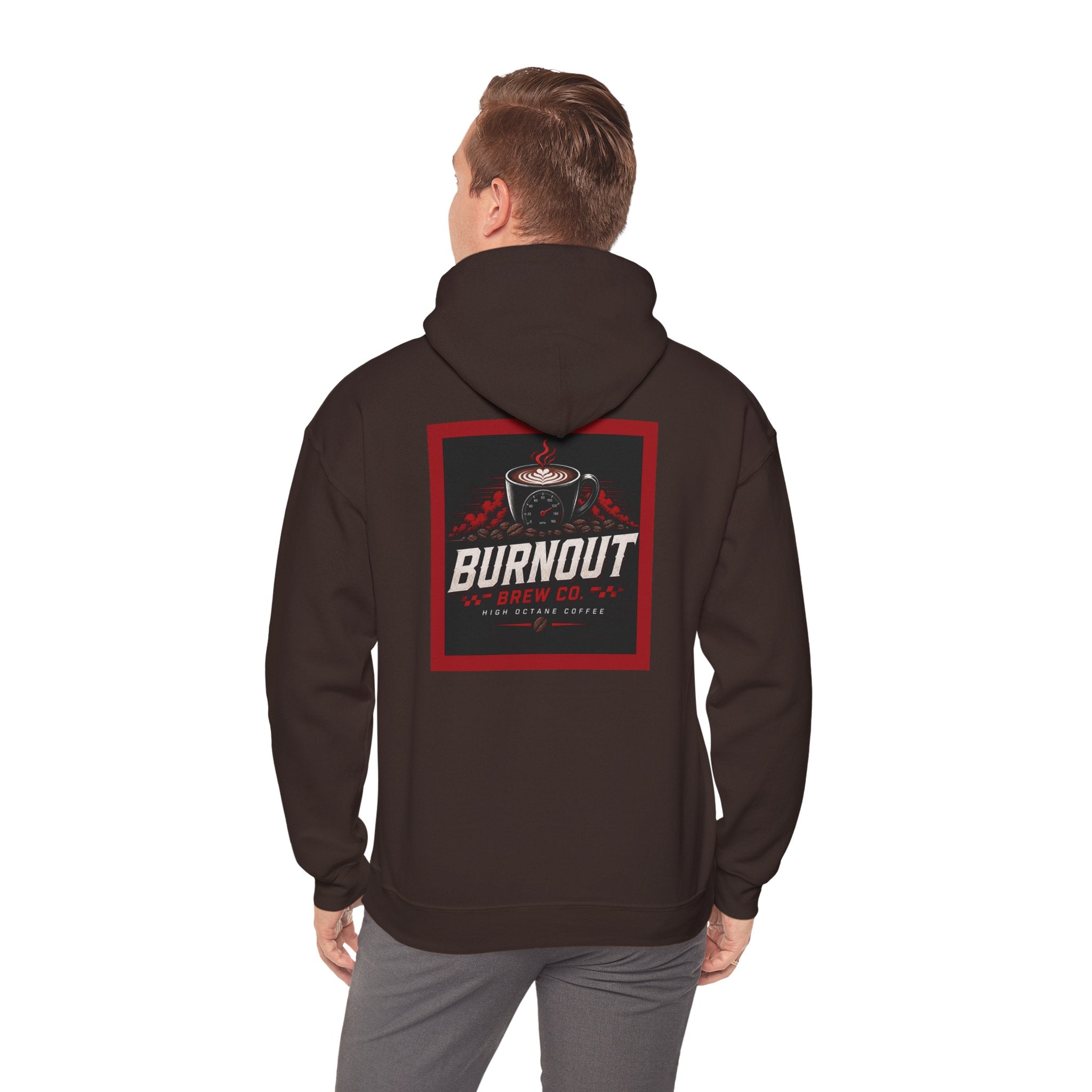 Burnout Brew Co. Hoodie — Coffee Shop Logo Pullover