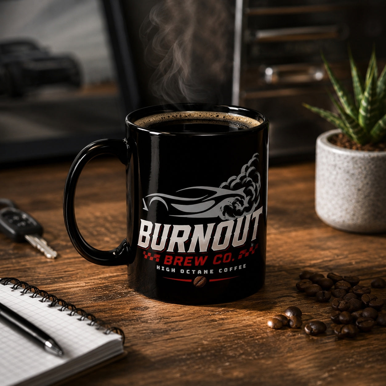 Burnout Brew Co. Black Mug – 'High Octane' Racing Coffee 11oz/15oz