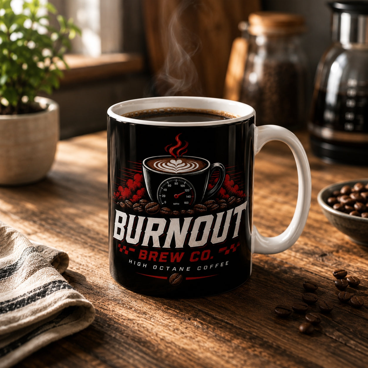 Ceramic Mug Black - "Burnout Brew Co." (11oz/15oz)