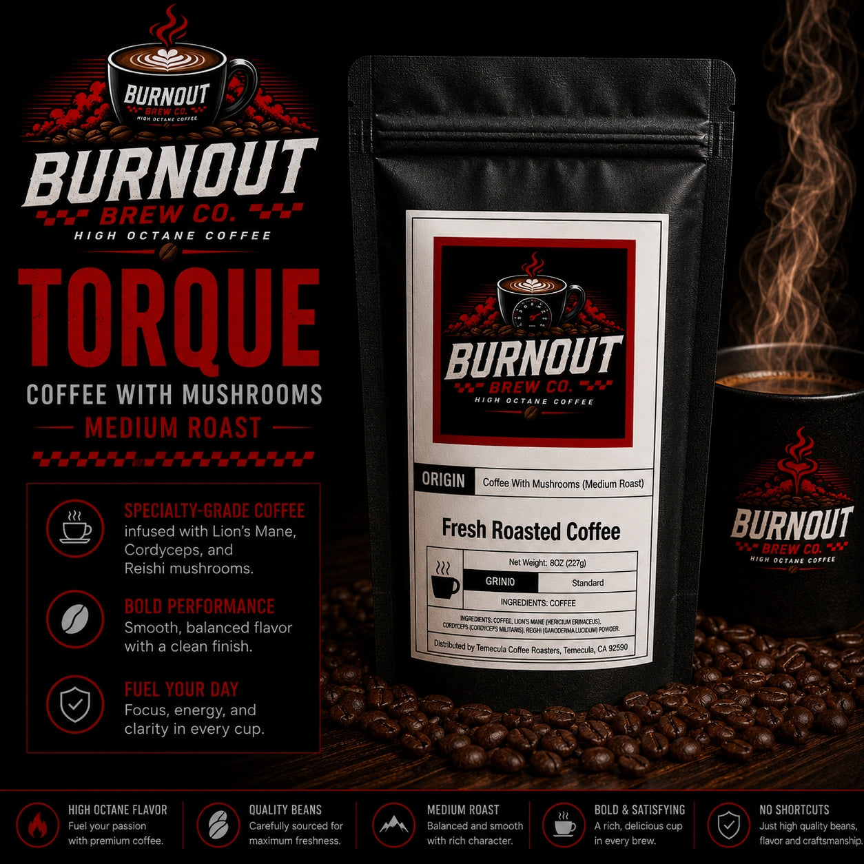 Torque ~ Coffee with Mushrooms Medium Roast